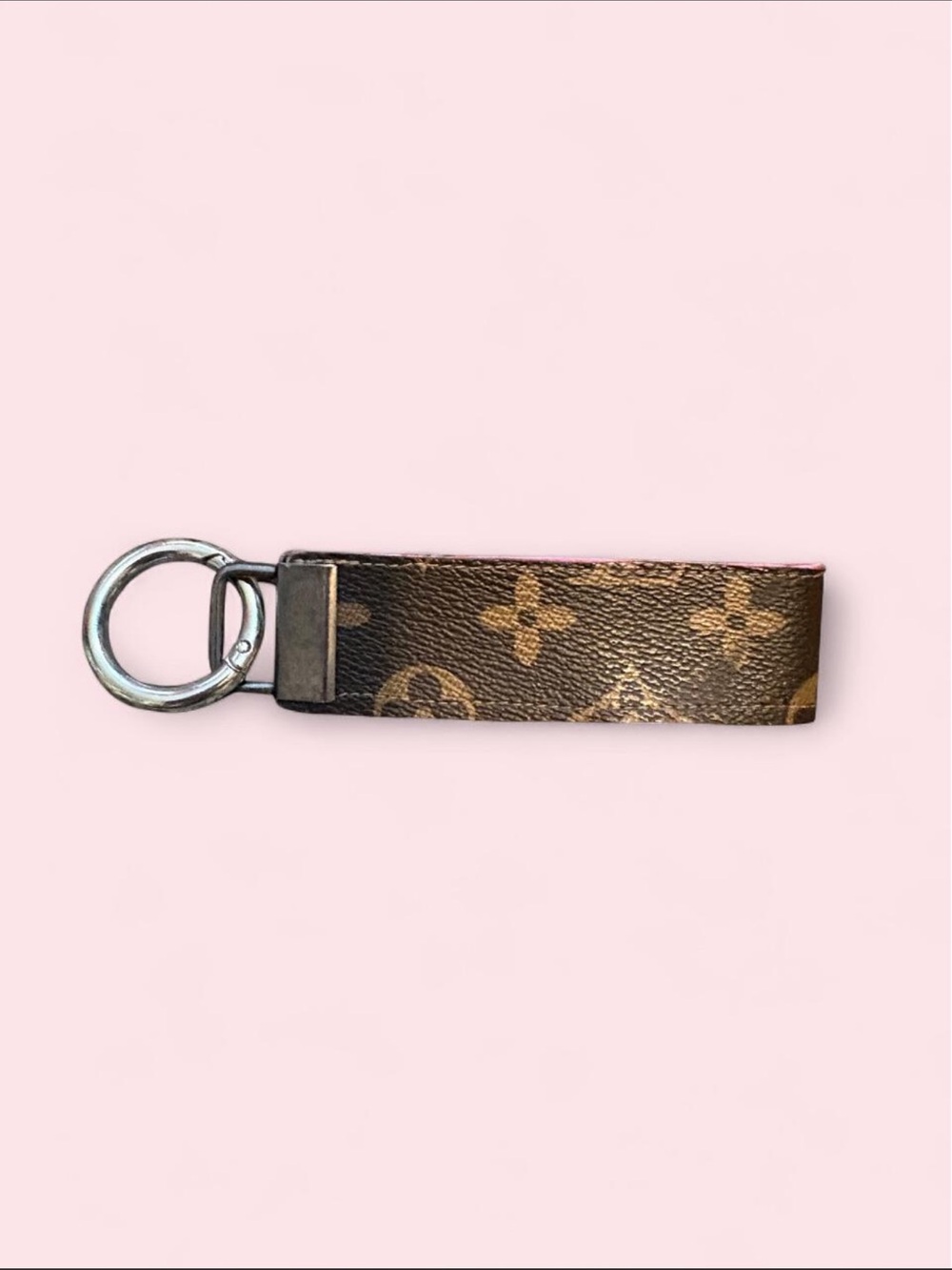 Monogram Pattern Leather Key Fob - Brown